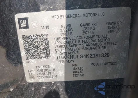 2019 GMC Acadia Slt-1 z USA, uszkodzony, nr VIN 1GKKNULS4KZ181329